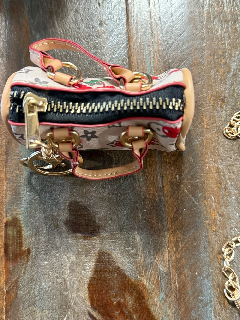 Cherry Print Mini Satchel Bag Charm Coin Pouch Crossbody Keychain White NWOT - Picture 5 of 5